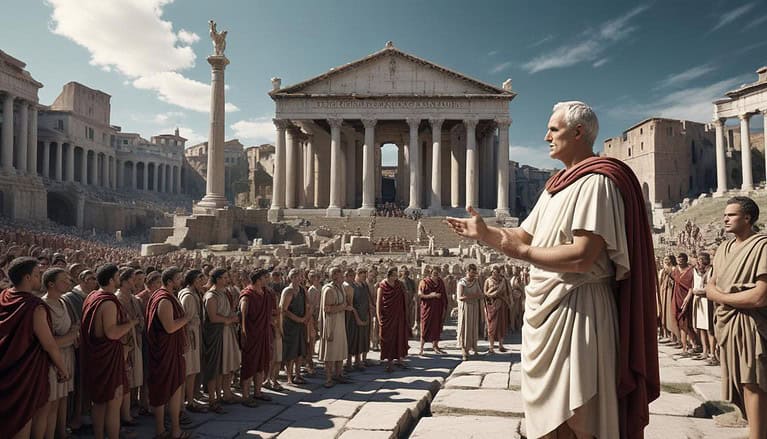 Ancient Roman gathering in forum.