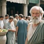 Ancient market scene with philosophers.